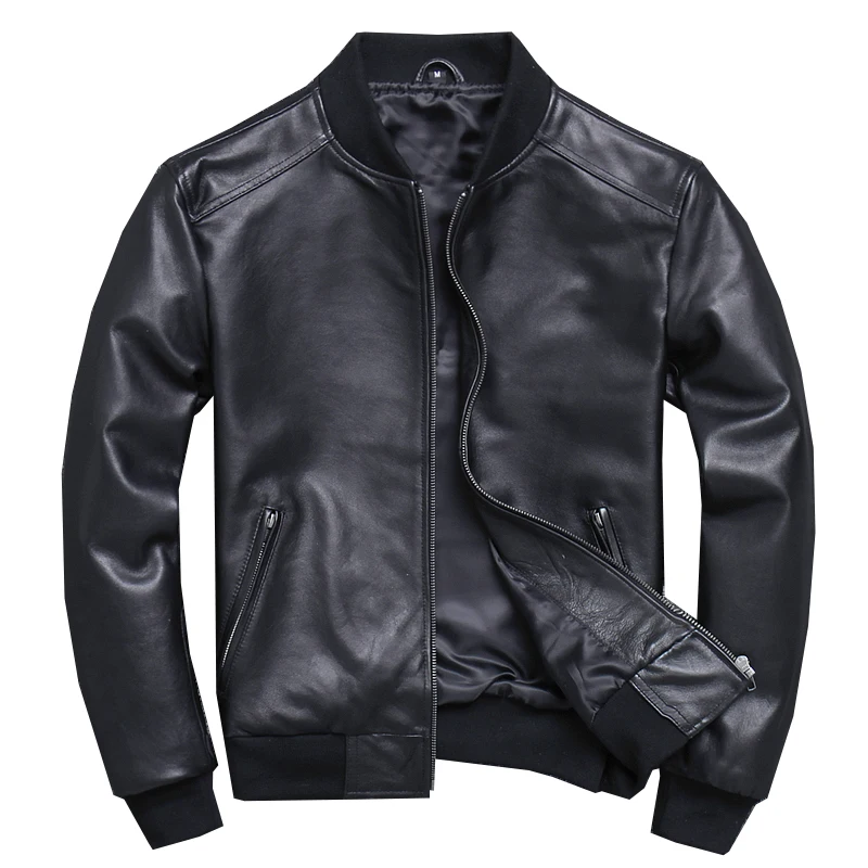 Bomber Jacket Men - الرجال الطيار جلد الغنم سترة جلدية