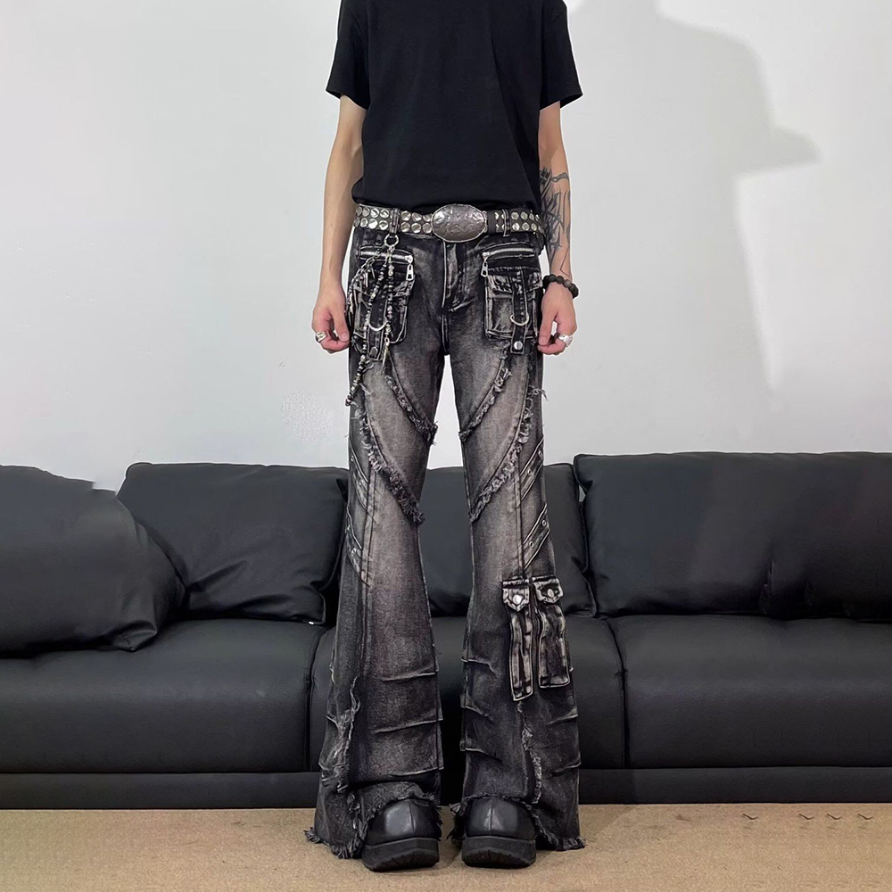 Men'S Fashion Jeans And Boots - بنطلون رجالي بتصميم Y2K مزين بشرّابات