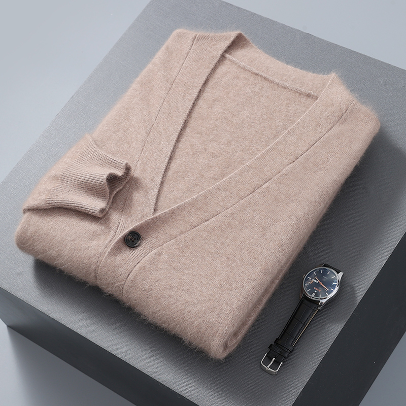 Men'S Fashion V Neck Sweater - الرجال المنك المخملية بأكمام طويلة سترة