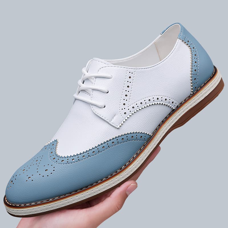 Oxford Shoes Brogue - أحذية أكسفورد رجالية بيضاء وزرقاء بلونين،