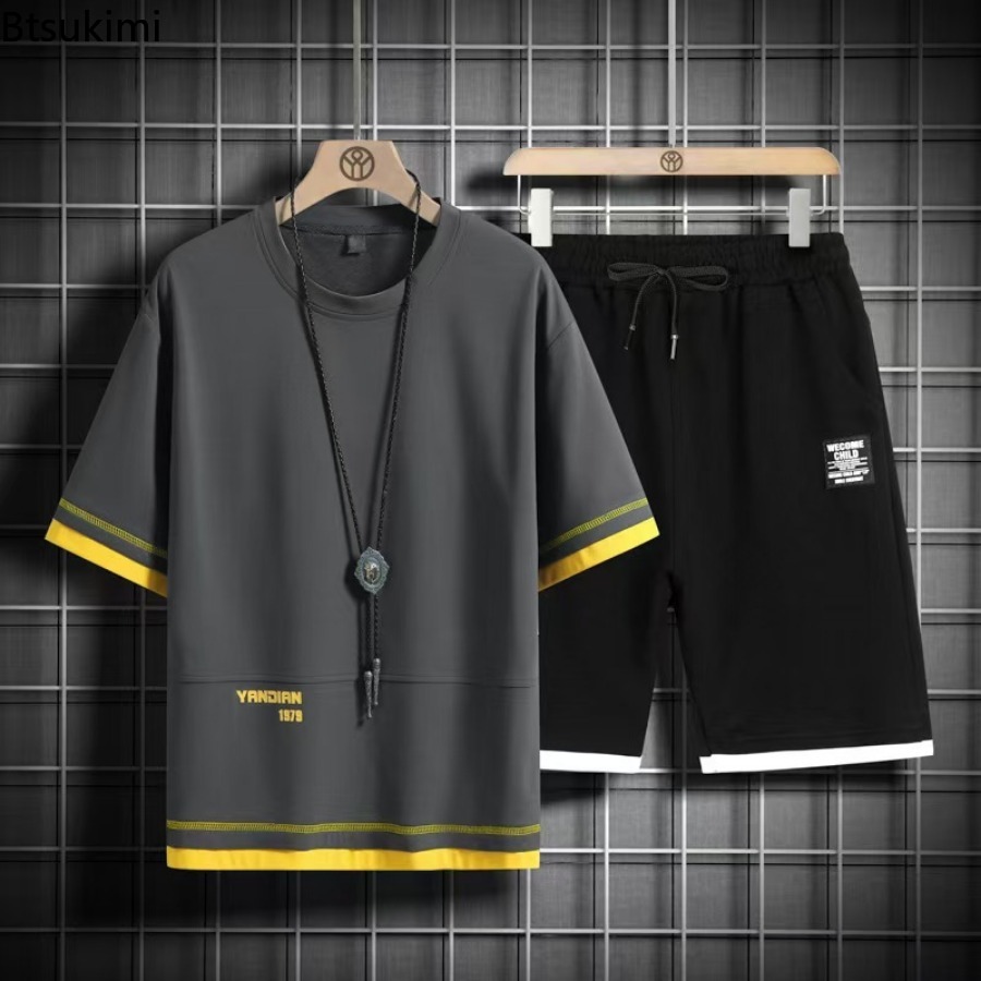 Men'S Fashion Oversized T Shirt - بدلات رياضية صيفية للرجال 2026، أزياء