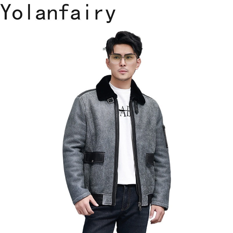 Mens Fashion Winter 2025 - YOLANFAIRY معطف فرو طبيعي قصير رجل