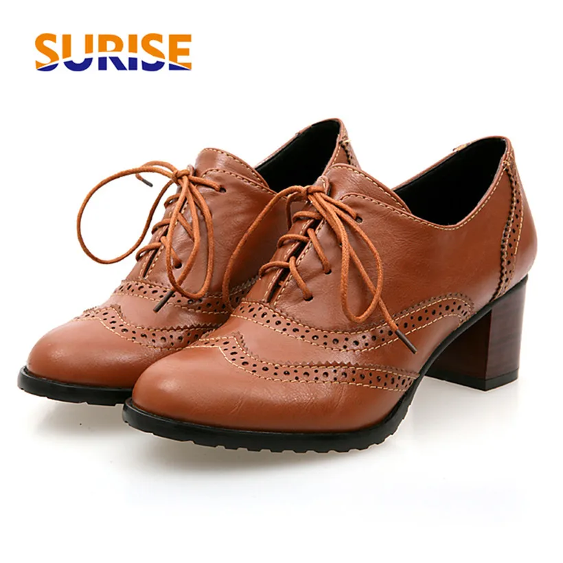 Oxford Shoes Brogue - حذاء نسائي بريطاني أوكسفورد بكعب عالي