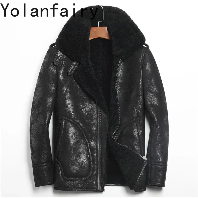 Bomber Jacket Men - YOLANFAIRY سترة جلدية أصلية للرجال سترة