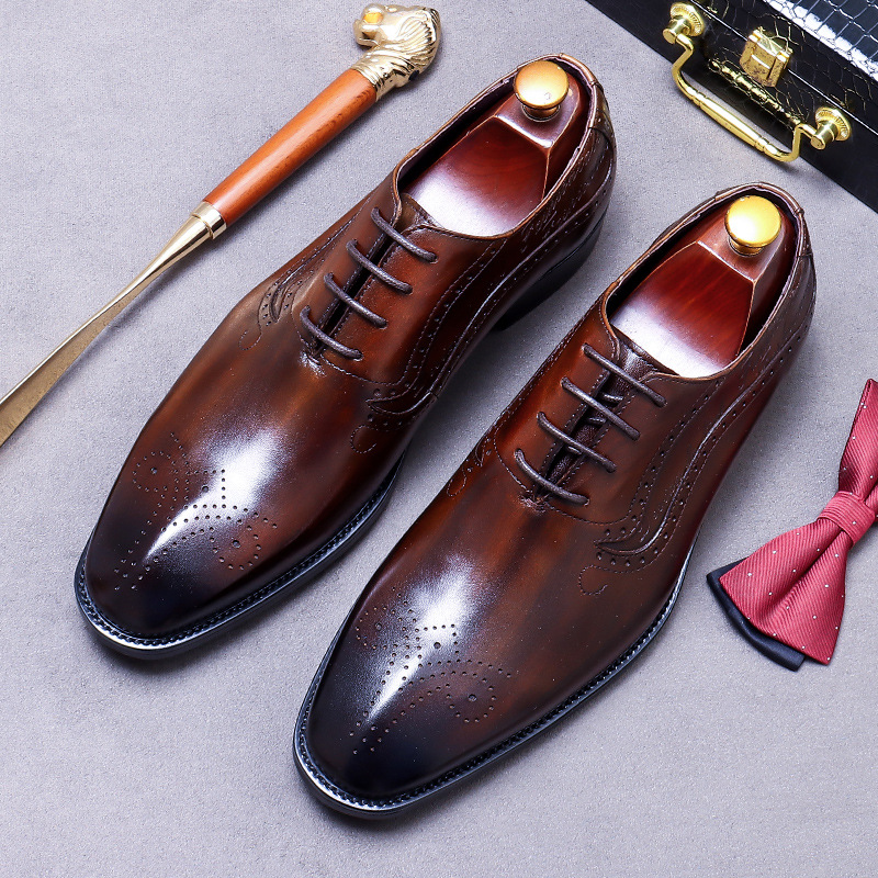 Oxford Shoes Brogue - أحذية أكسفورد رجالية كلاسيكية بنقش محفور،