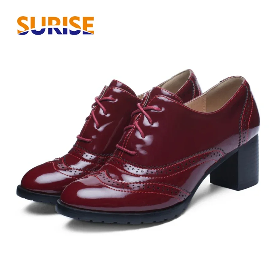 Oxford Shoes Brogue - جلد براءة اختراع كعب عالي الكعب