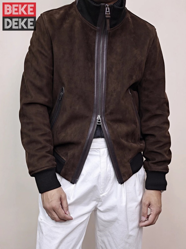 Bomber Jacket Men - سترة رجالي من الجلد الطبيعي بياقة