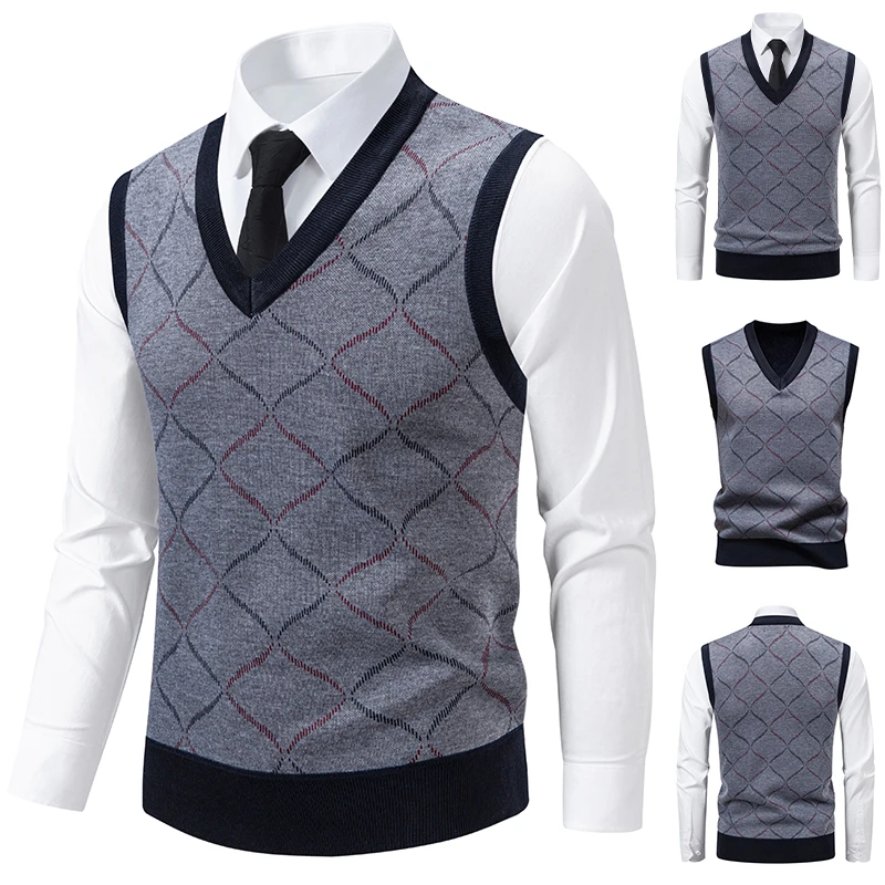 Men'S Fashion V Neck Sweater - سترة رجالية محبوكة برقبة على شكل