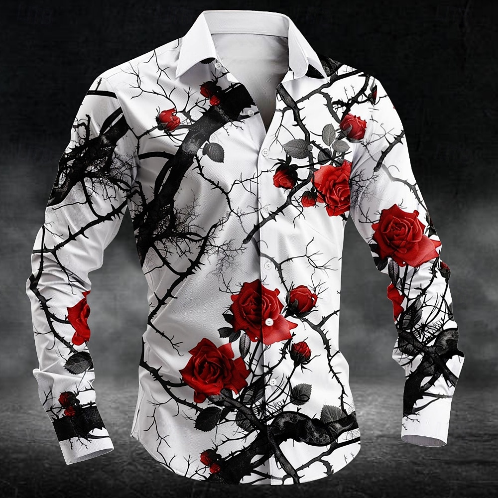 Men'S Fashion Trends - قميص رجالي بأكمام طويلة بتصميم زهرة