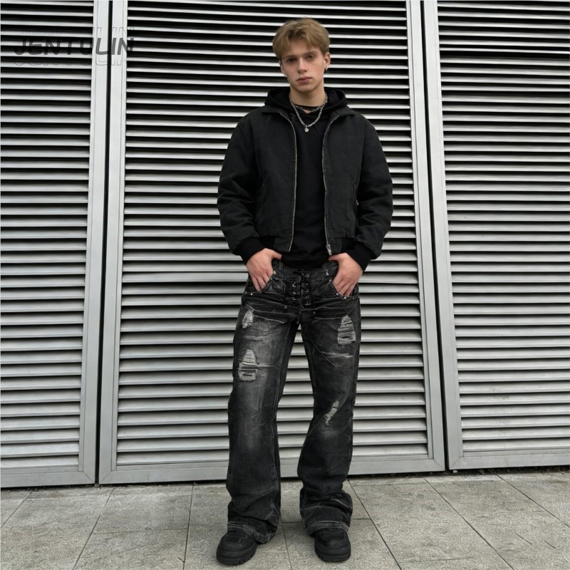 جينز ريترو Y2K ممزق بتصميم قوط - مراجعة Men'S Fashion Jeans And Boots وسعره
