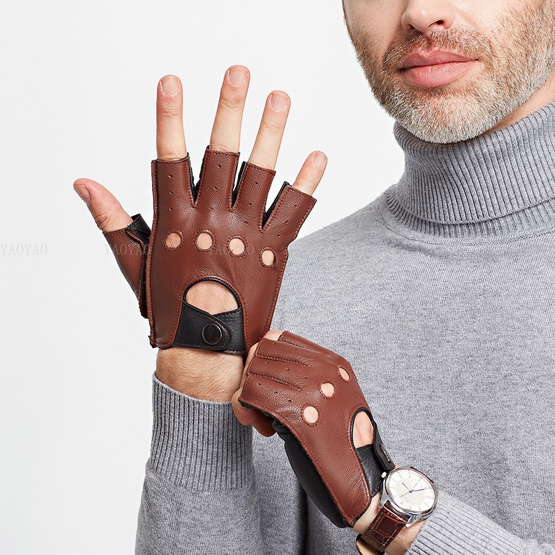 قفازات رجالية ربيعية نصف إصبع  - مراجعة Driving Gloves Leather وسعره