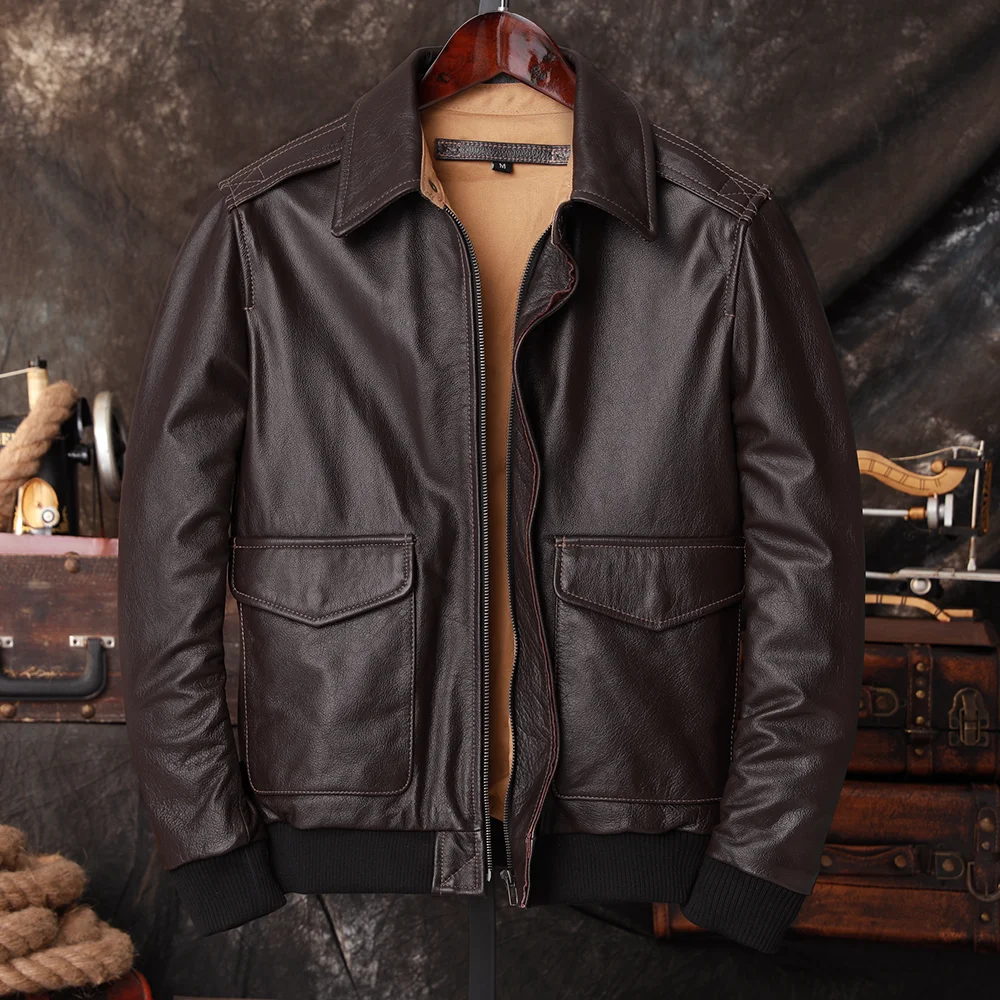 سترة طيار A2 من الجلد الطبيعي  - مراجعة Bomber Jacket Men وسعره