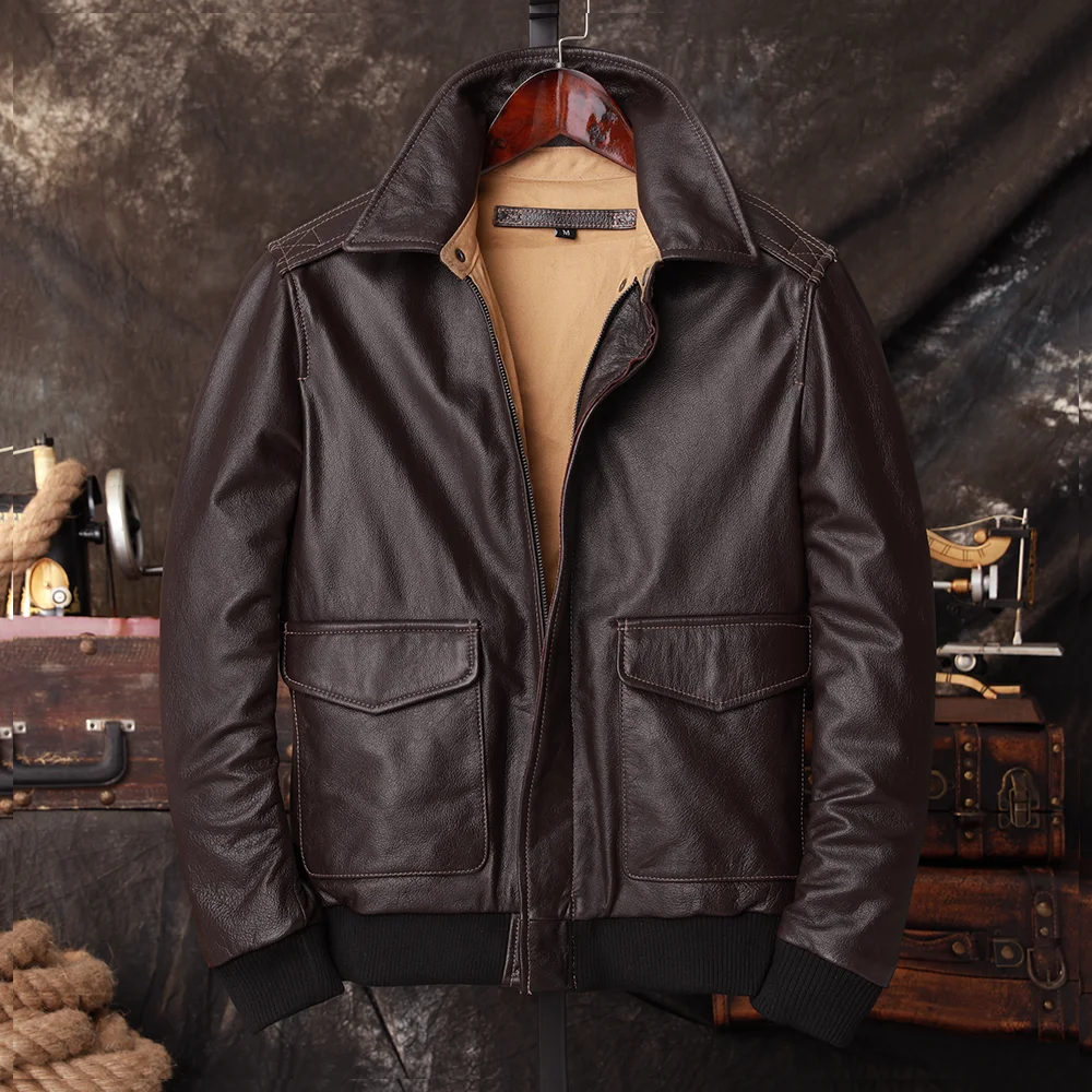 سترة طيار A2 من الجلد الطبيعي  - مراجعة Bomber Jacket Men وسعره