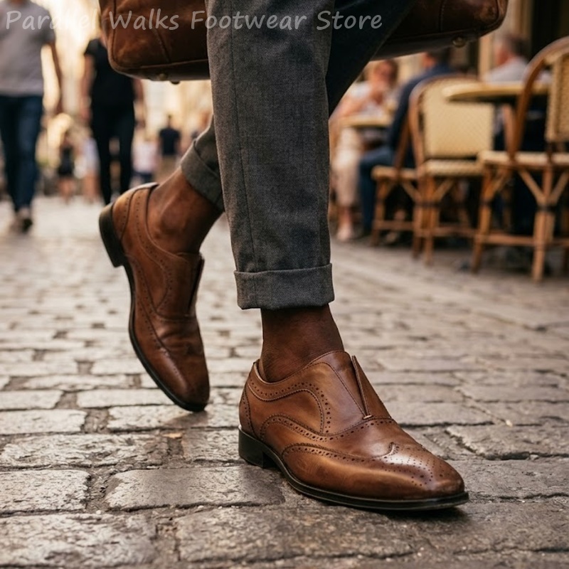أحذية رجالية جلدية بنية اللون  - مراجعة Oxford Shoes Brogue وسعره