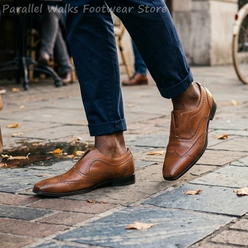 أحذية رجالية جلدية بنية اللون  - مراجعة Oxford Shoes Brogue وسعره