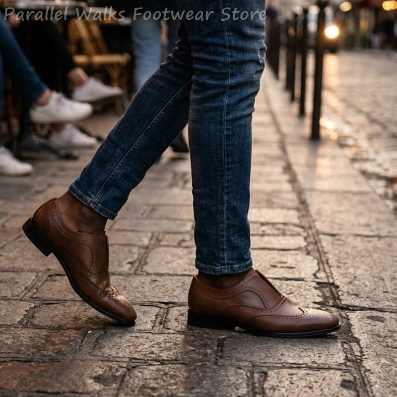أحذية رجالية جلدية بنية اللون  - مراجعة Oxford Shoes Brogue وسعره